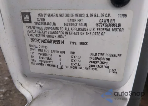 2006 Chevrolet Silverado 1500 Work Truck из США, поврежденный, VIN 3GCEC14X36G169914